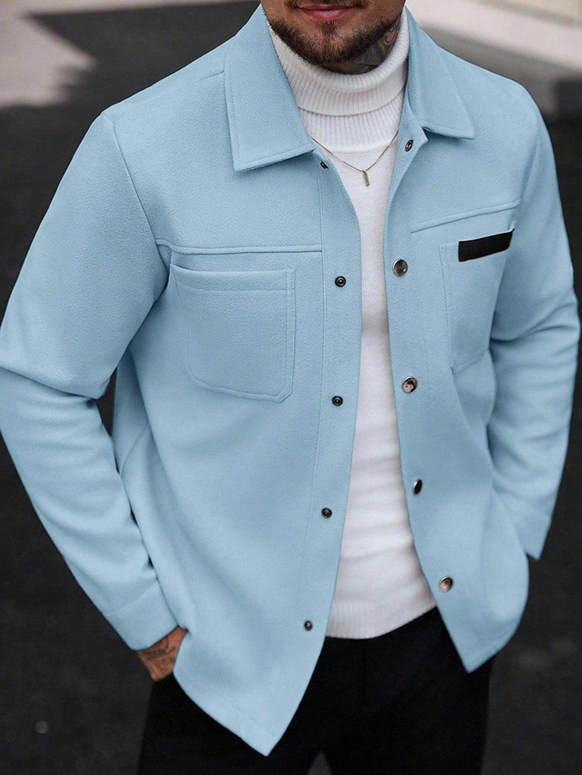Men's Single-Breasted Wool-Blend Pocket Jacket