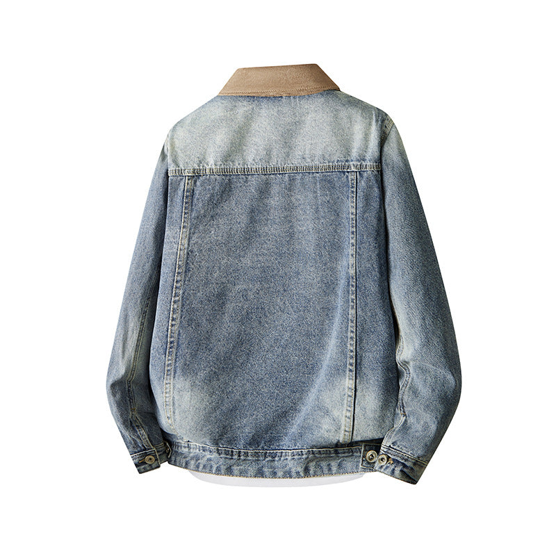 Men's Retro Denim Jacket with Suede Collar