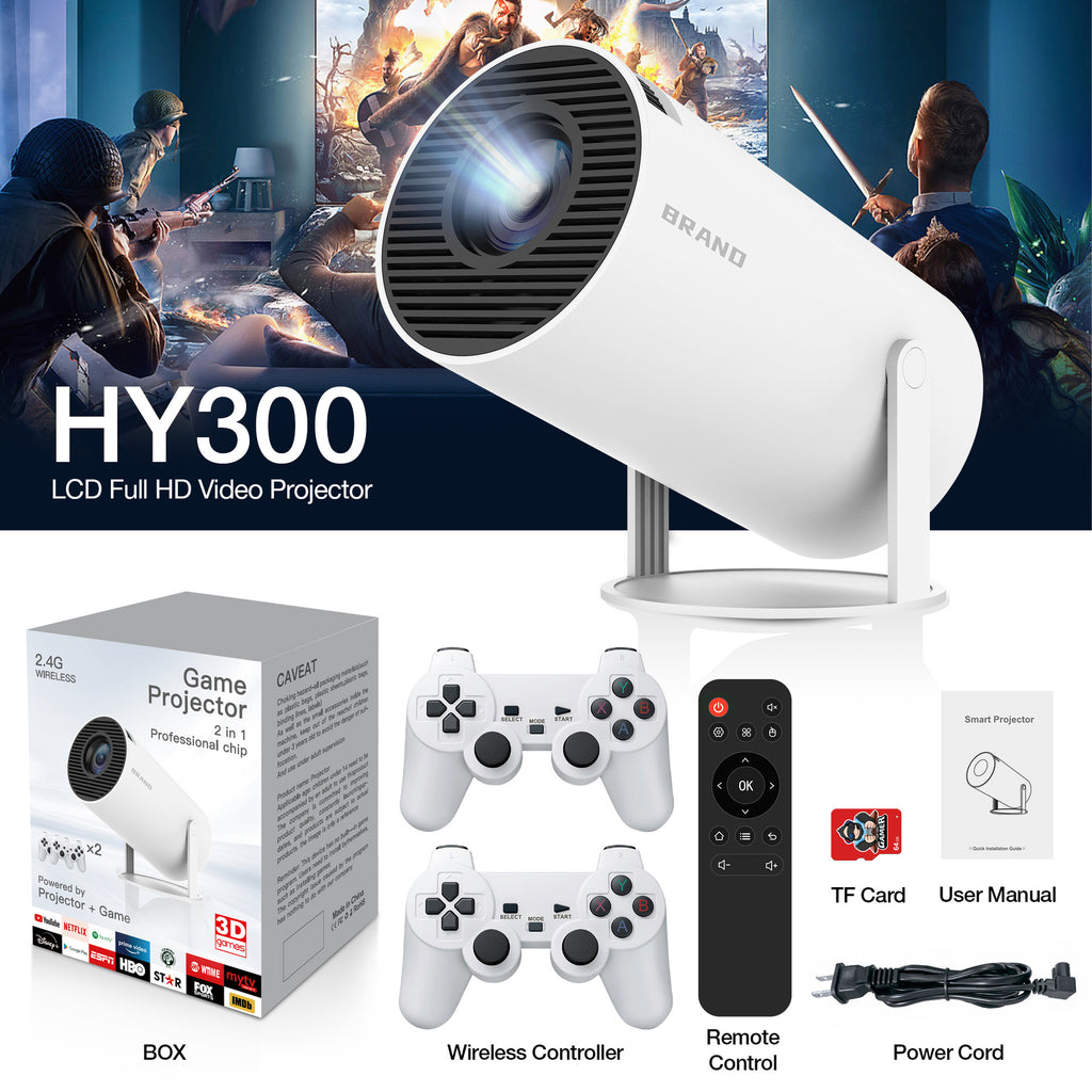 M300 Max Portable Game Projector with 2 Wireless Controllers