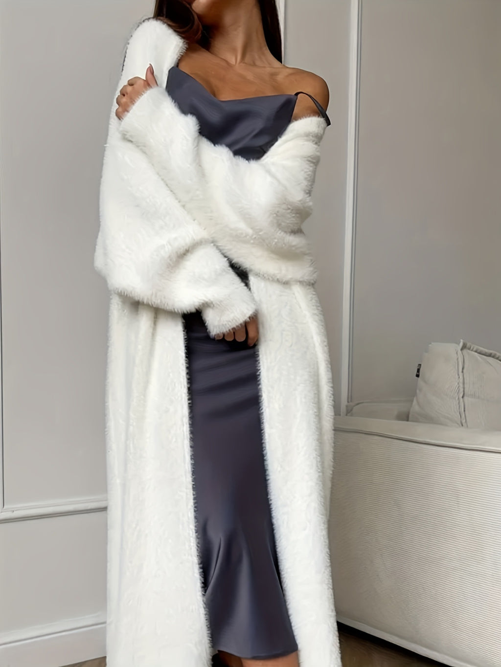 Women's Fluffy Faux Mink Long Open-Front Cardigan