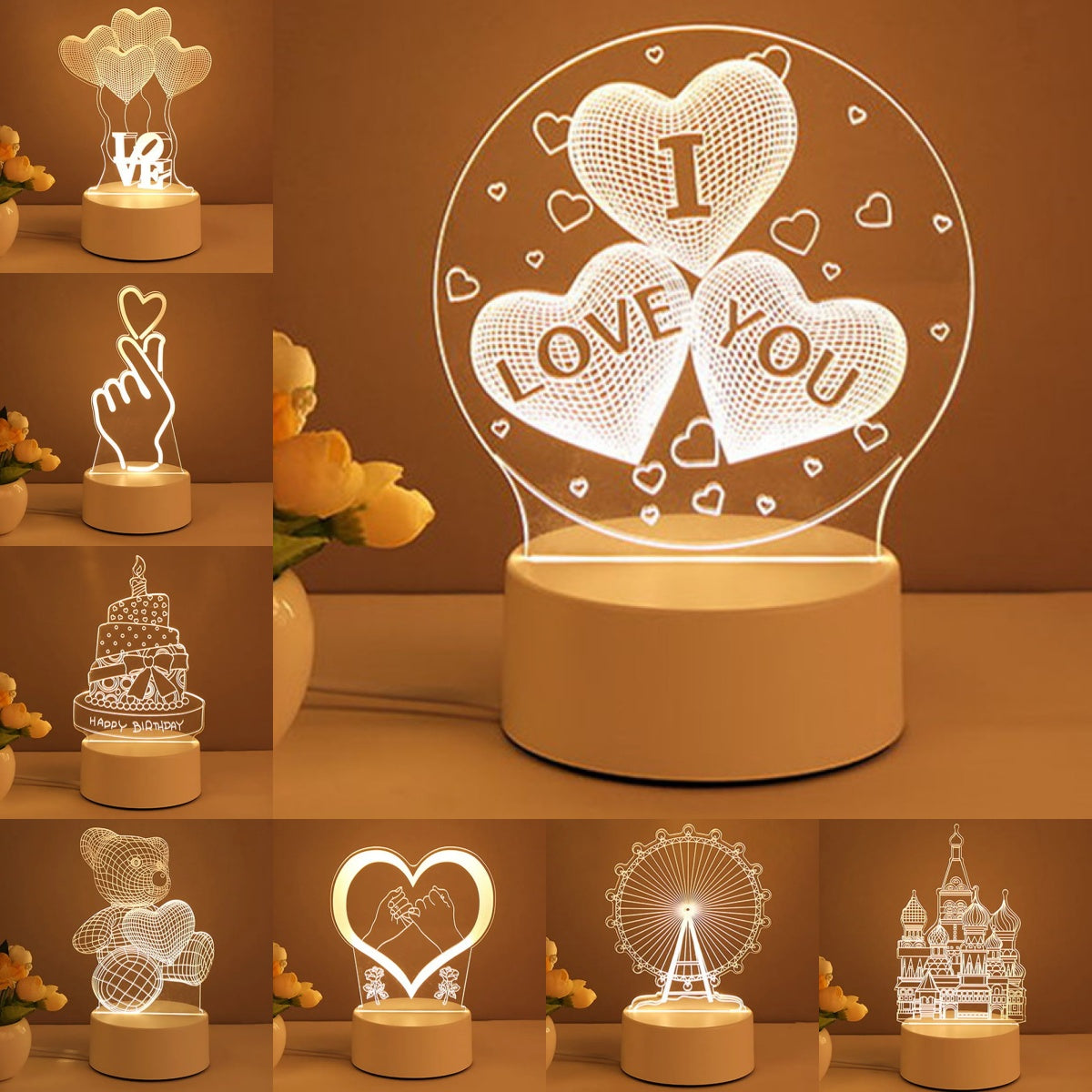 3D Lamp Acrylic USB LED Night Lights Neon Sign Xmas Home