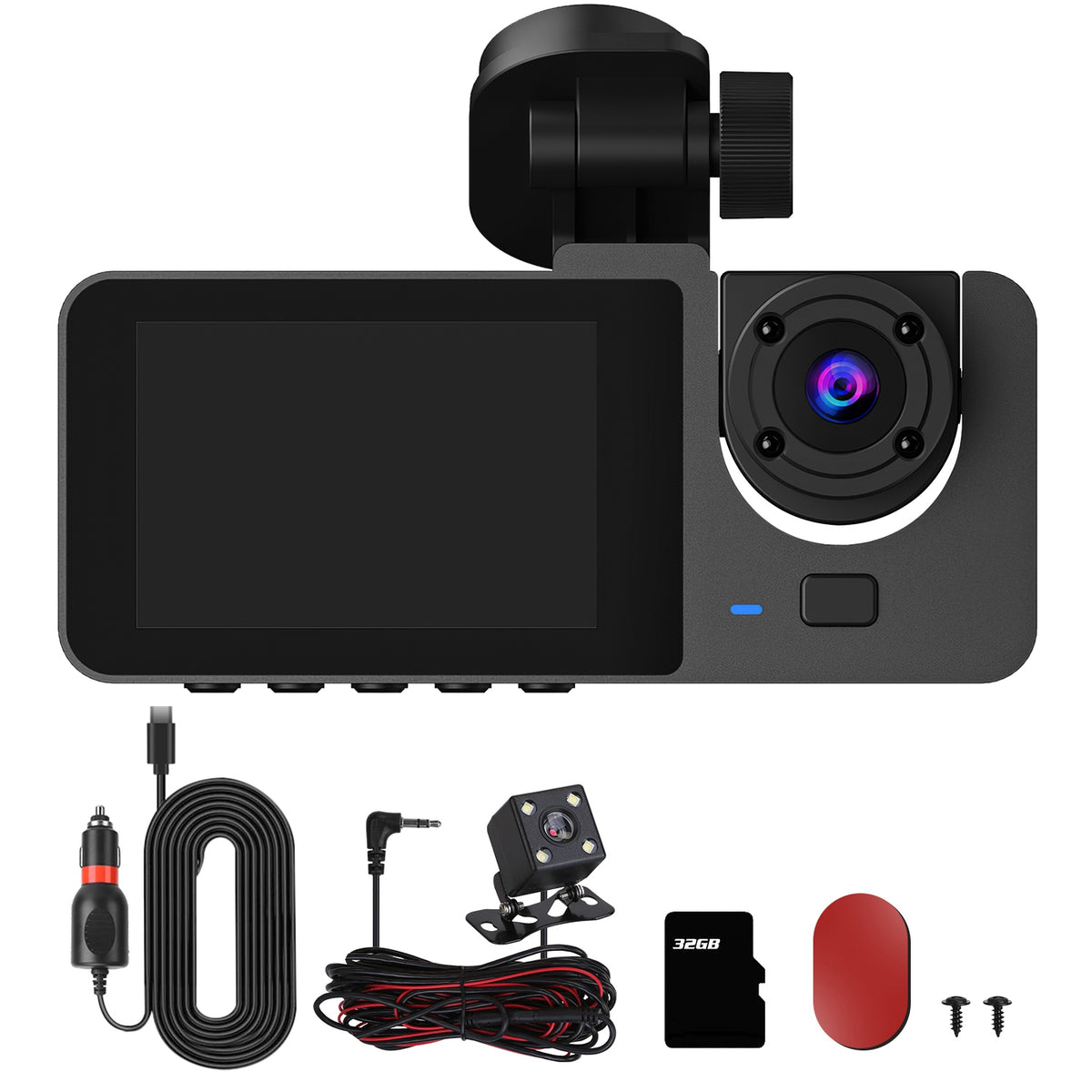 3-Channel Dash Cam – Front, Cabin & Rear with 32GB Card
