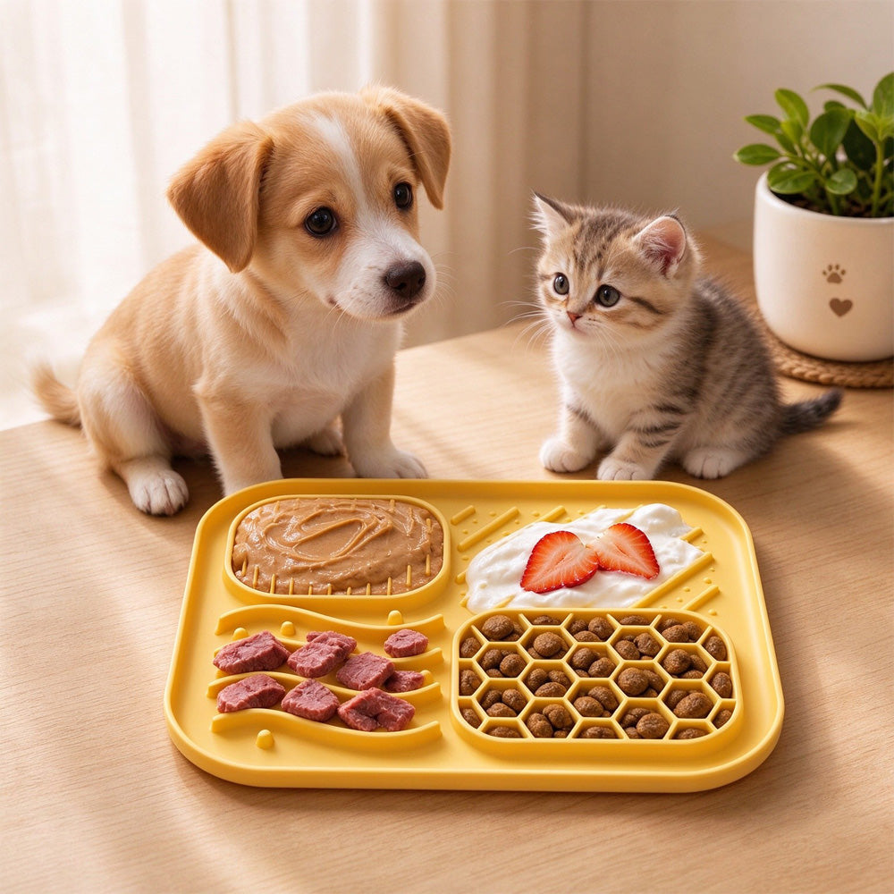 Silicone Pet Lick Mat with Suction Cups – 4-Zone Slow Feeder