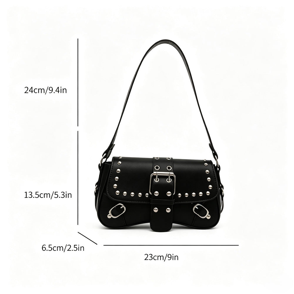 Studded Retro Faux Leather Shoulder Bag
