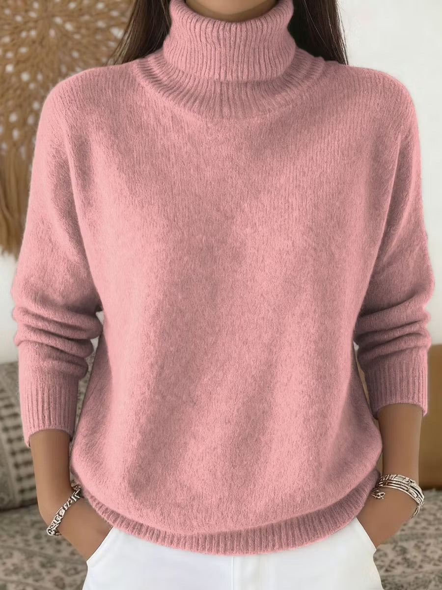 Women's Solid Turtleneck Knit Pullover Sweater