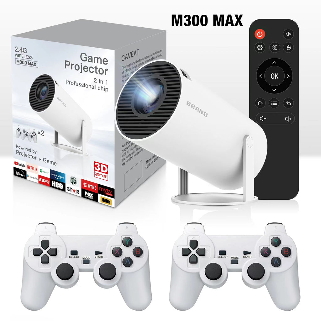 M300 Max Portable Game Projector with 2 Wireless Controllers