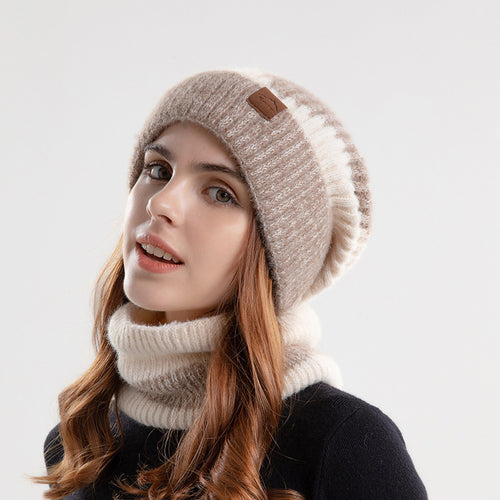 2pcs Knitted Hat Suit With Scarf Winter Two-color And Thick