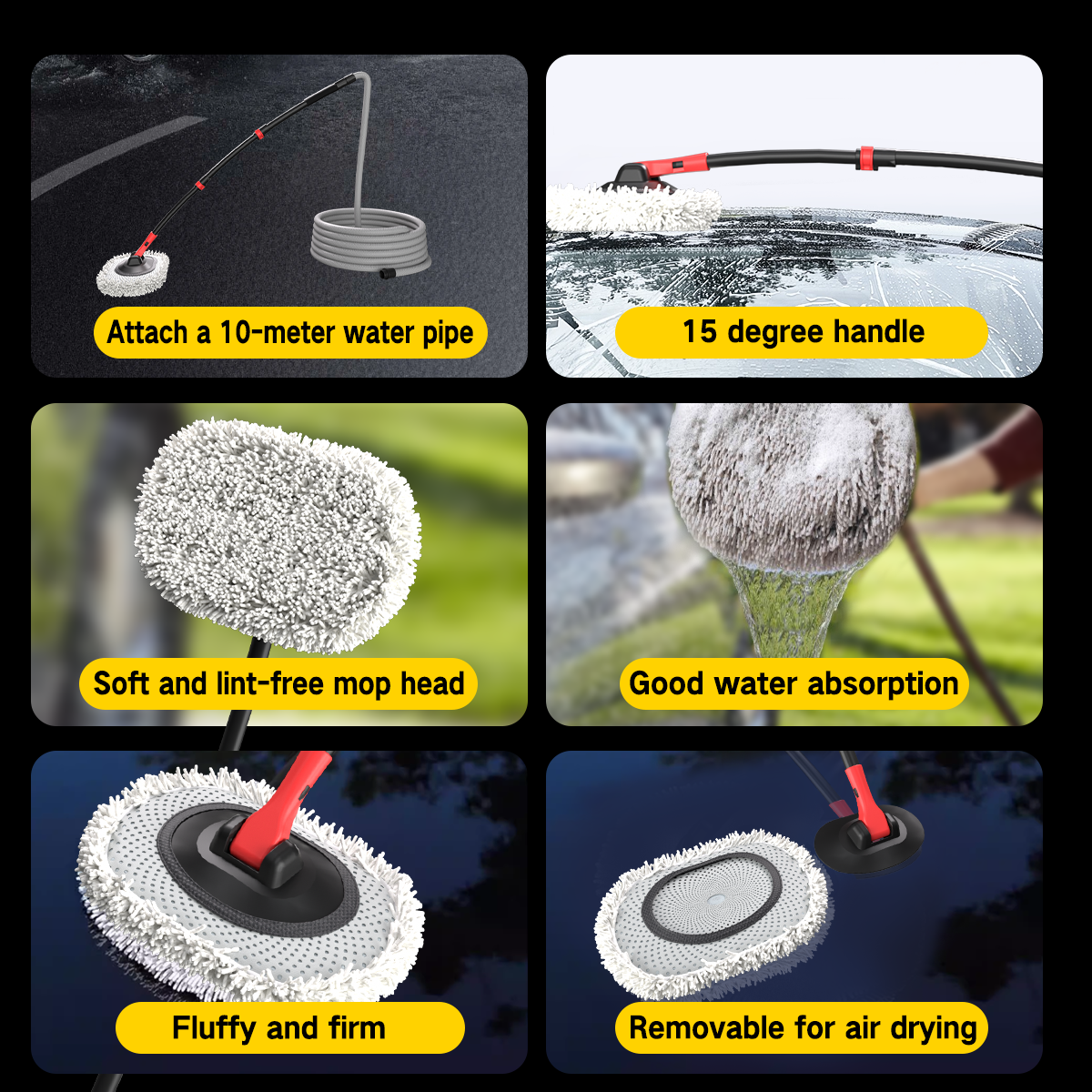 41-Inch Water-Flow Car Wash Brush Mop with 10m Hose