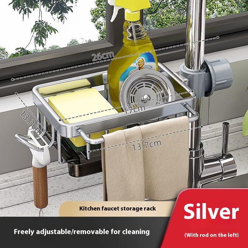Kitchen Space Aluminum Sink Faucet Storage Rack Dishwasher
