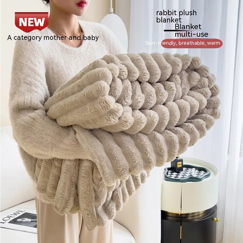 Soft Wind Bubble Velvet Blanket Warm Solid Rabbit Fur Blankets