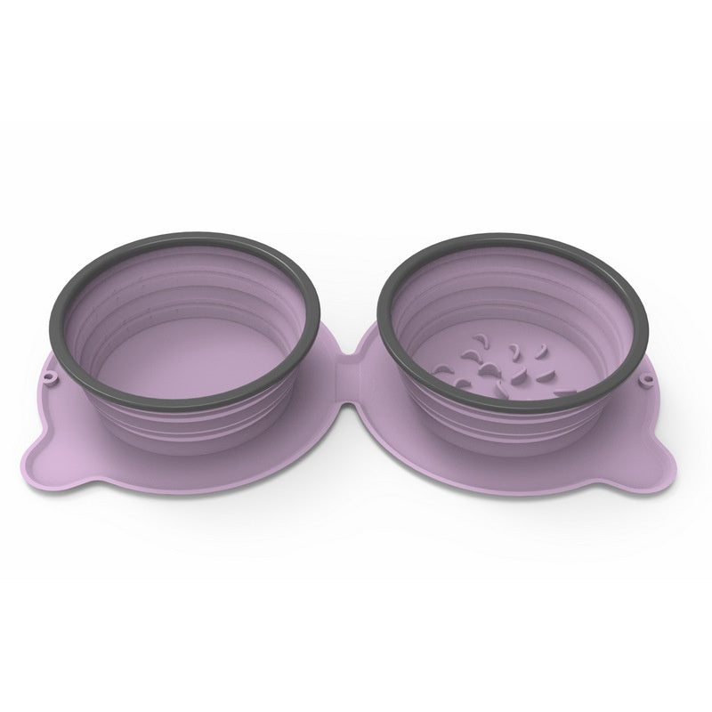 Portable Silicone Double Dog Food Bowls Foldable Non-Slip Cat