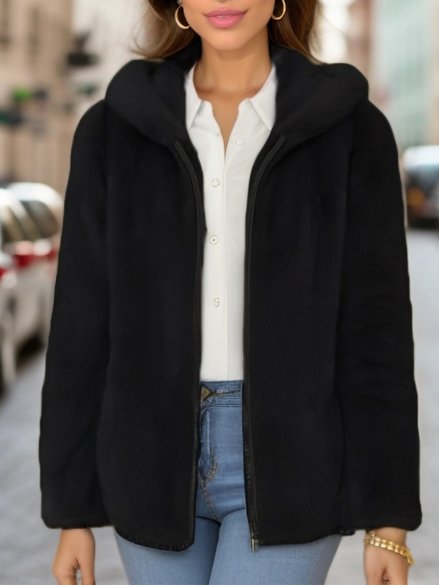 Women's Double-Sided Coral Fleece Hooded Jacket