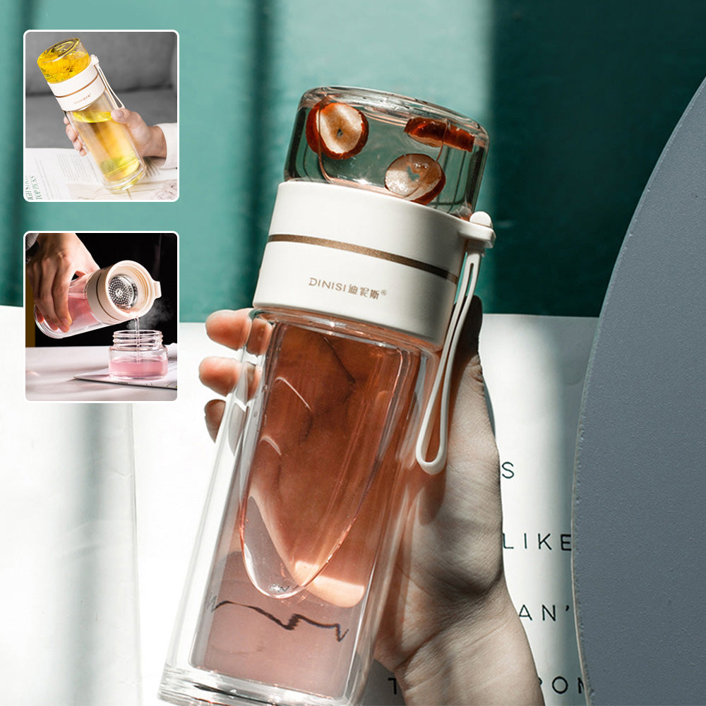 Glass Water Bottle With Tea Infuser Filter Separation Double