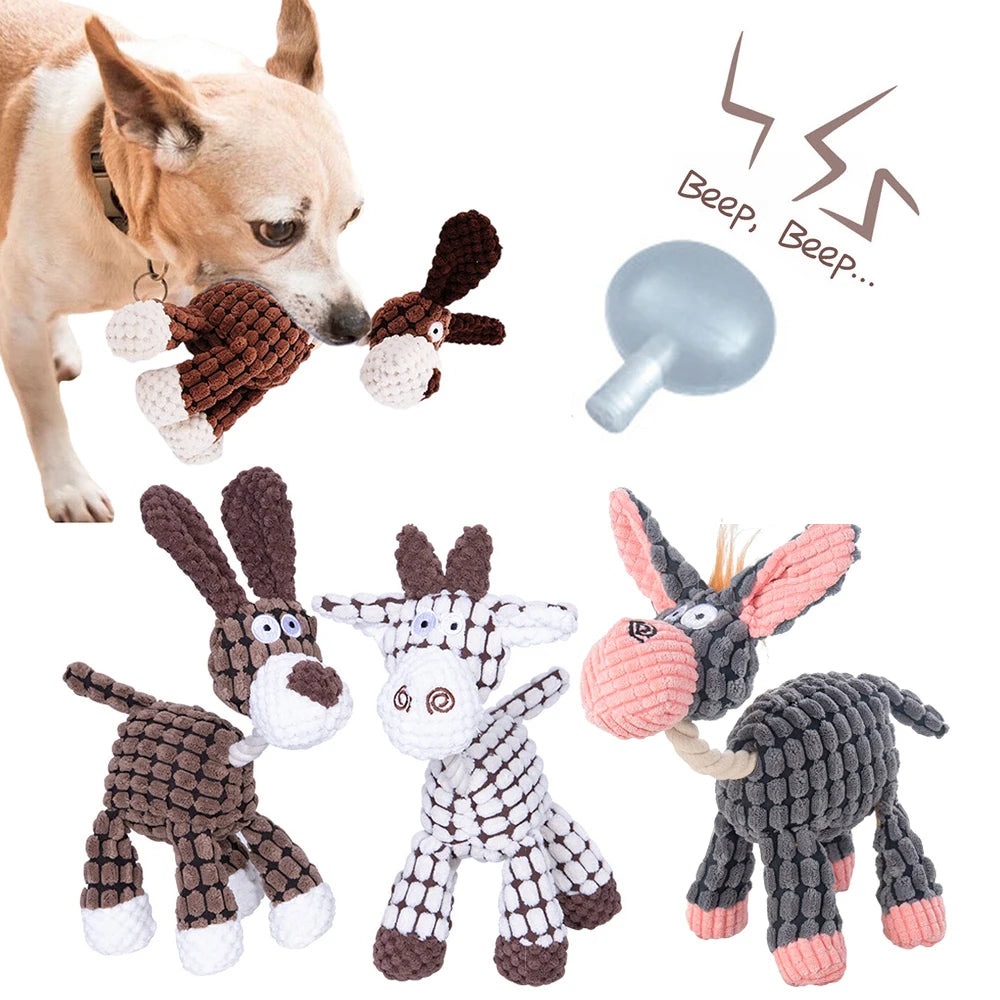 Pet Toy Donkey Shape Corduroy Chew For Dogs Puppy Squeaker