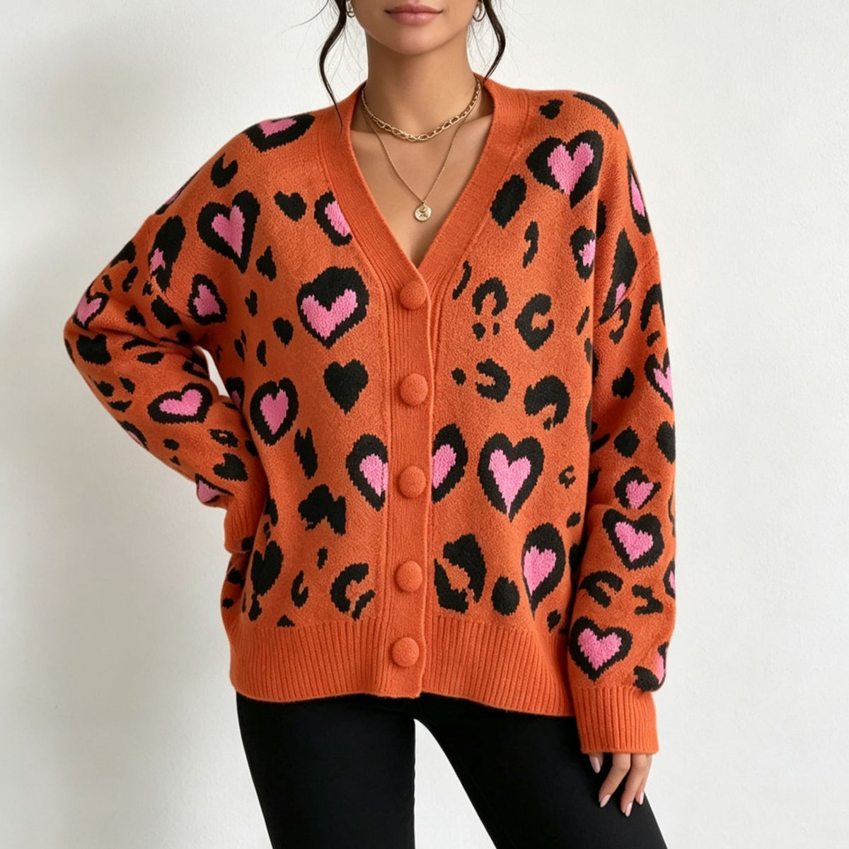 Women's Leopard-Print Knit Cardigan Sweater