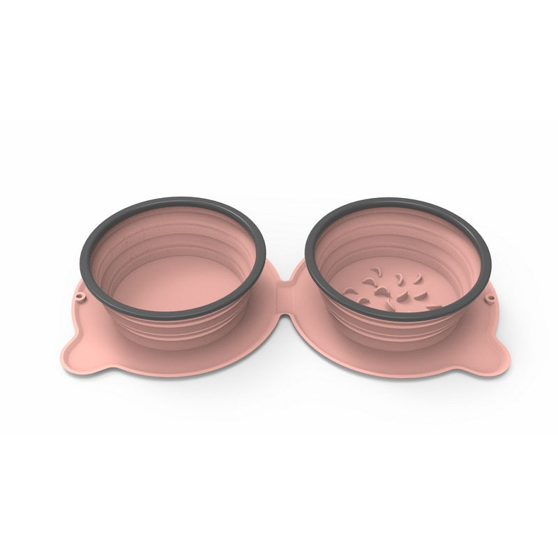 Portable Silicone Double Dog Food Bowls Foldable Non-Slip Cat