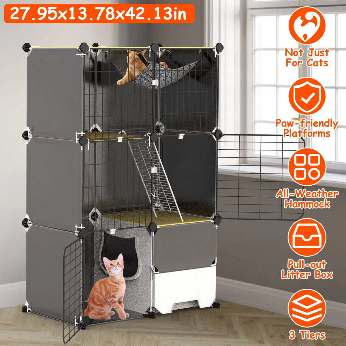 3-Tier Indoor Cat Playpen with Litter Tray & Hammock