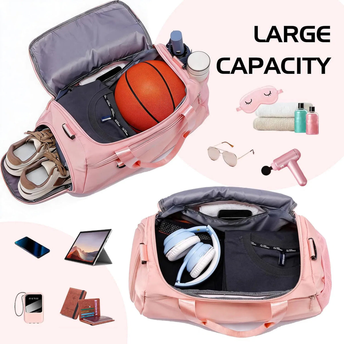 Waterproof Gym Duffle Bag 37L with Shoe Compartment