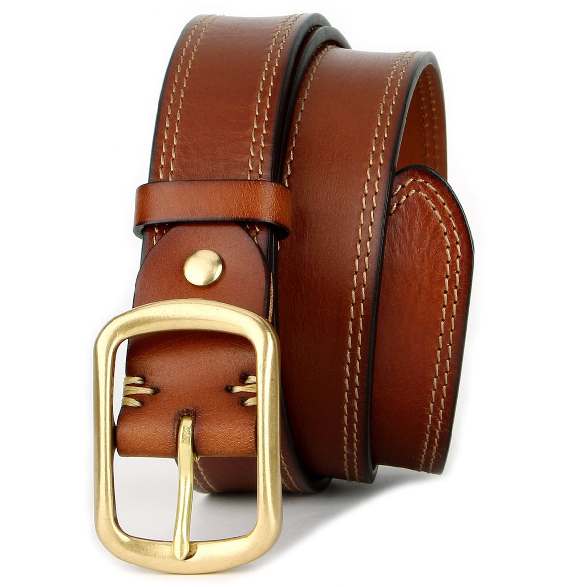 Vintage Full-Grain Cowhide Leather Belt with Brass Buckle