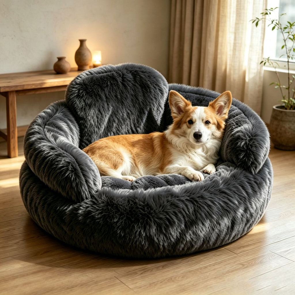 Plush Round Calming Dog Bed with Backrest