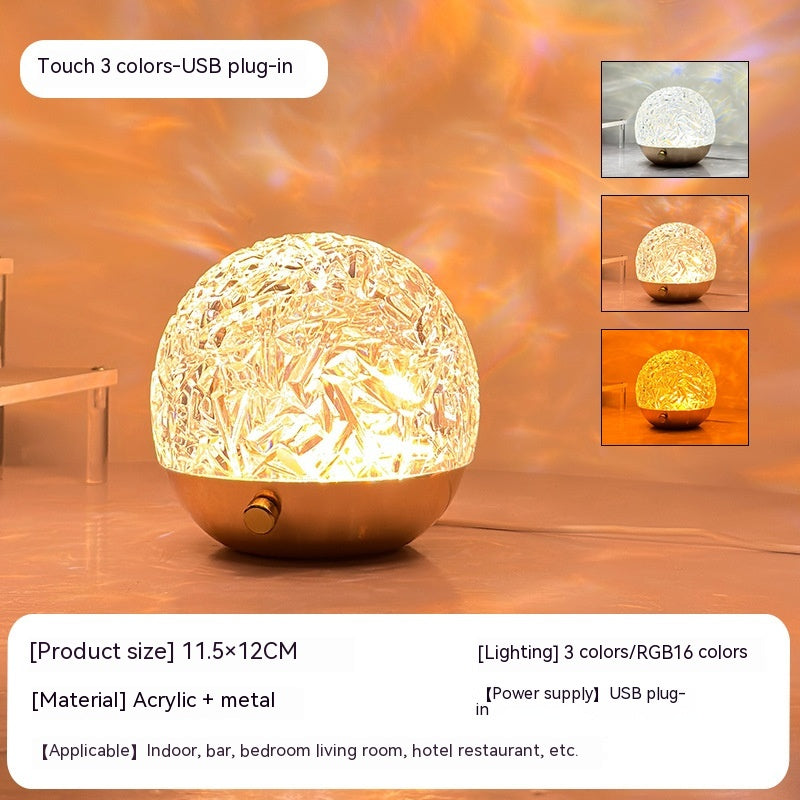 Water Ripple Projector Night Light Crystal Mood Lamp Bedside