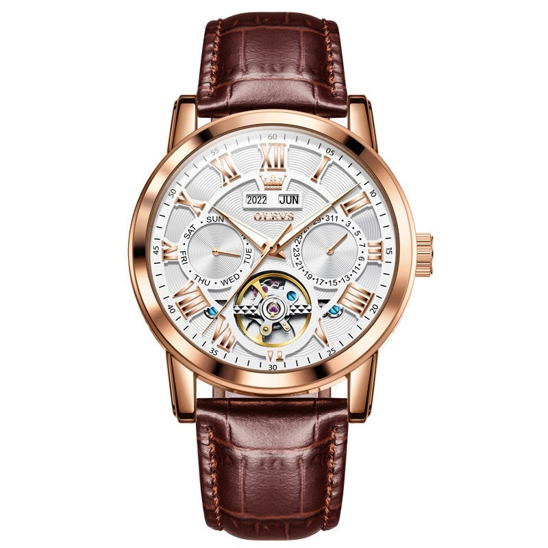 Men's Automatic Mechanical Watch with Leather Strap