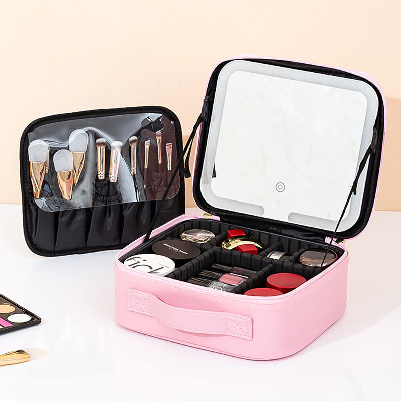 Travel Makeup Case with LED Lighted Mirror & Adjustable Dividers