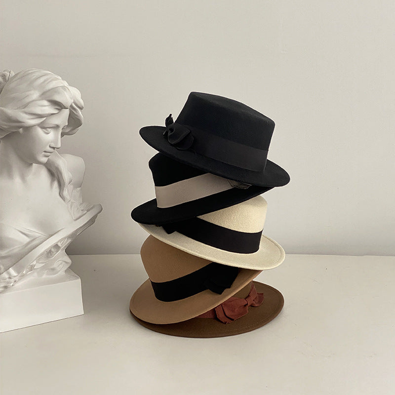 Bow Japanese British Western French Retro Flat-brimmed Cap