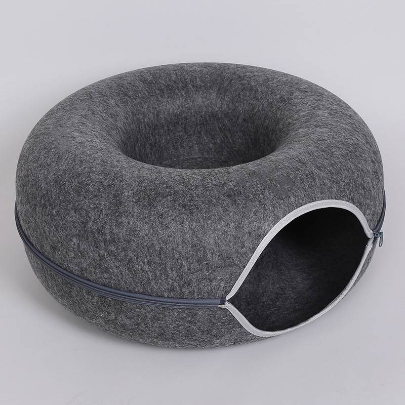 Donut Cat Tunnel Bed Pets House Natural Felt Pet Cave