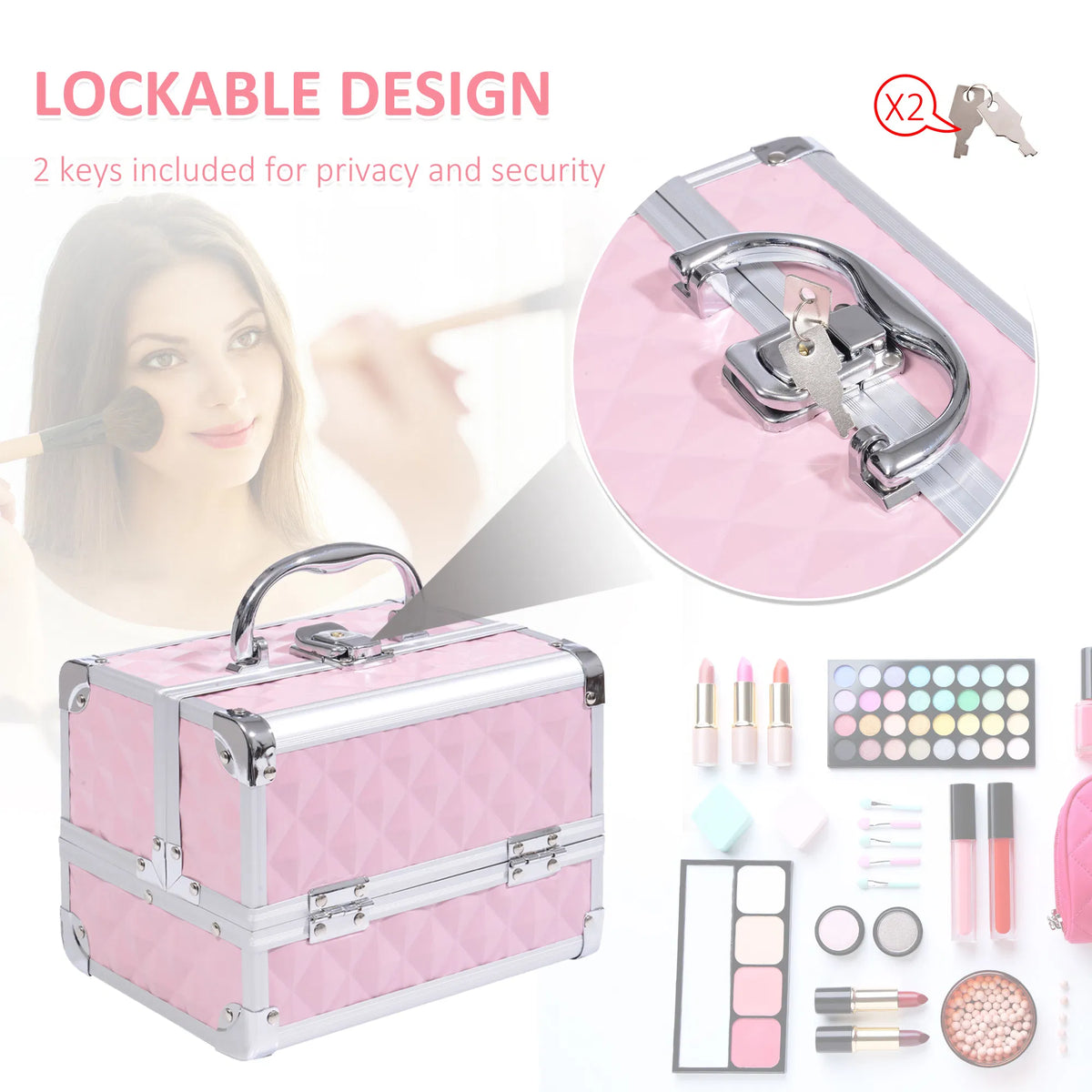 3-Tier Cosmetic Train Case with Mirror