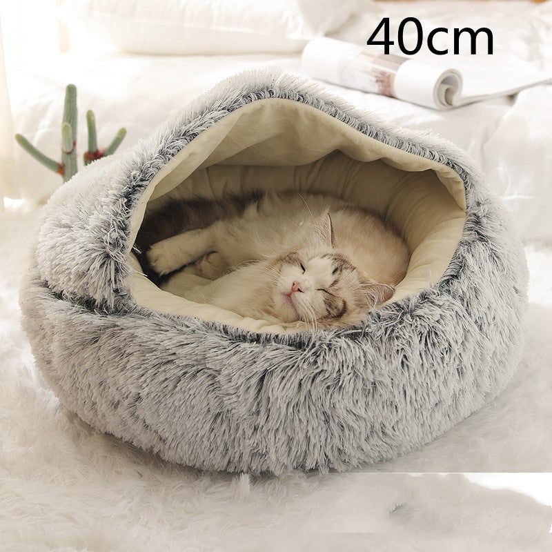 2 In 1 Dog And Cat Bed Pet Winter Round Plush Warm House Soft