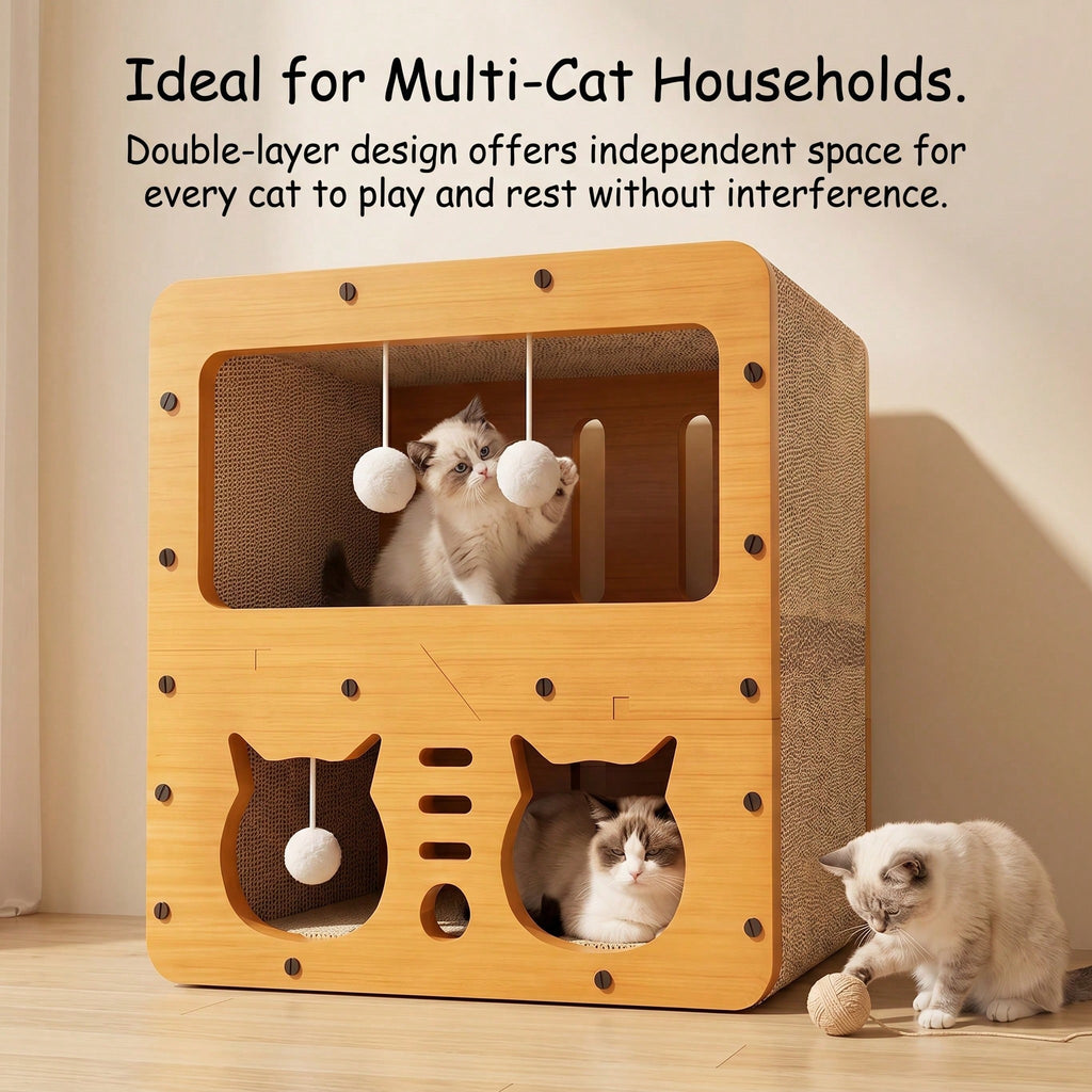 2-in-1 Cat Scratcher House – Double-Layer Cat Bed