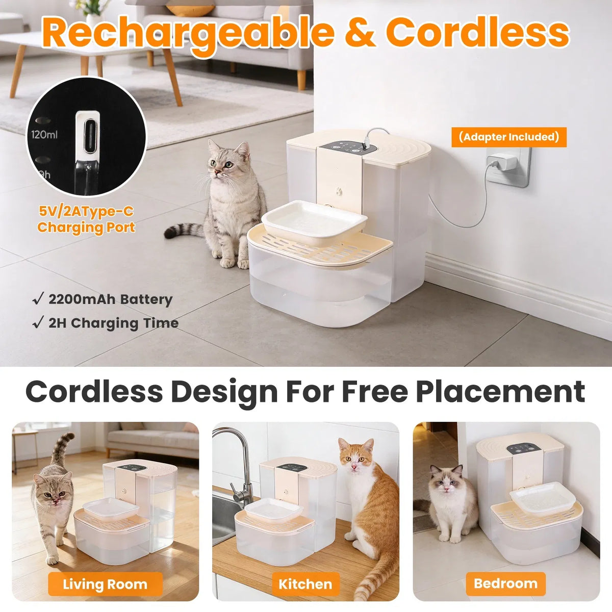 Cordless 4.5L Pet Water Fountain with Dual-Tank Filtration