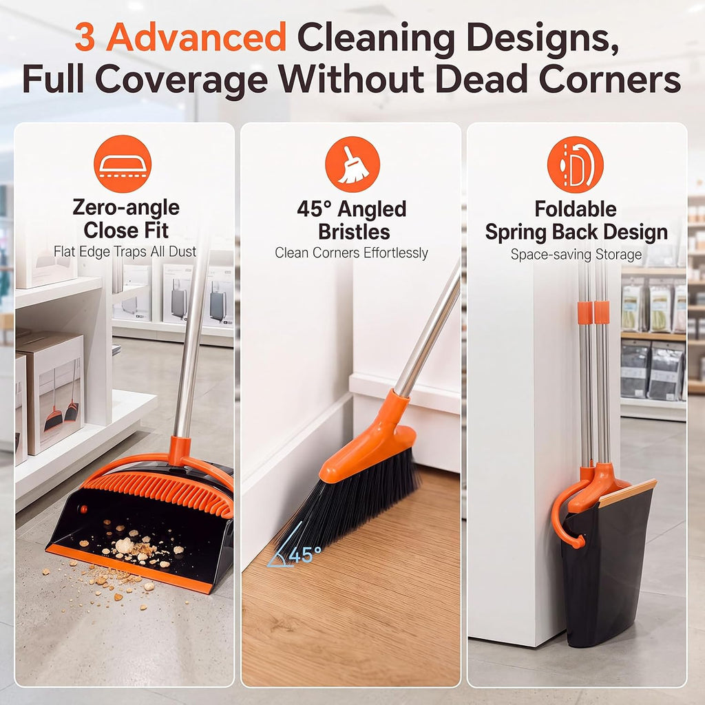 Adjustable Long-Handle Broom & Upright Dustpan Set