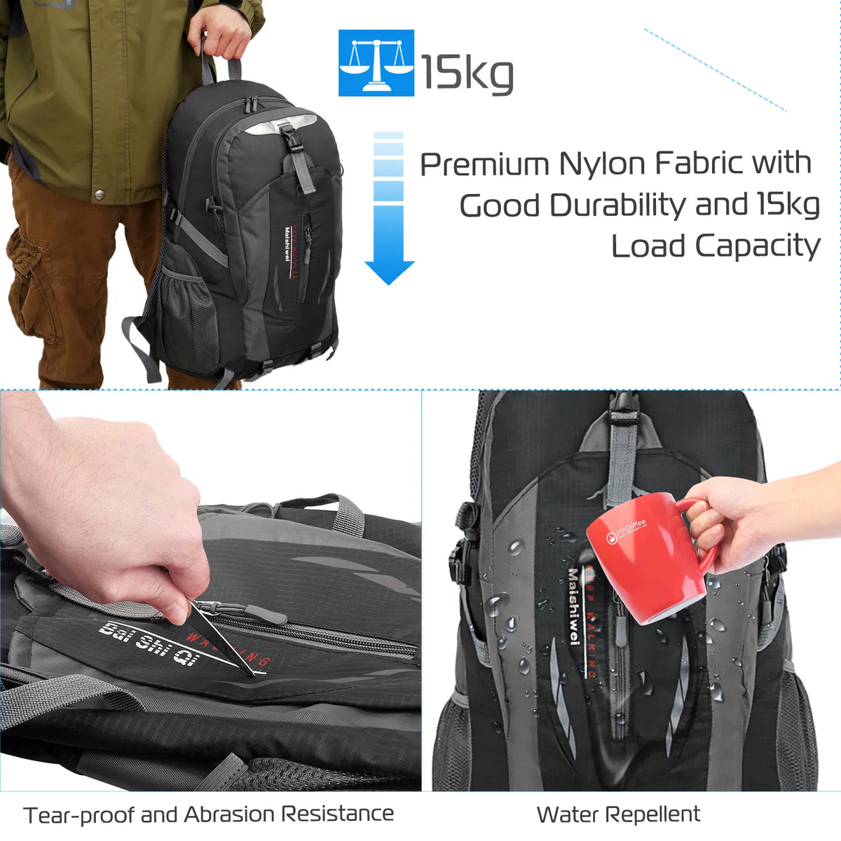 36L Waterproof Outdoor Backpack - Lightweight Travel Daypack