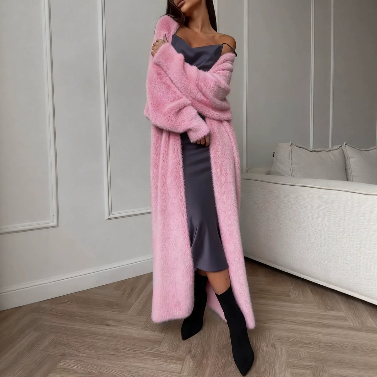 Women's Fluffy Faux Mink Long Open-Front Cardigan