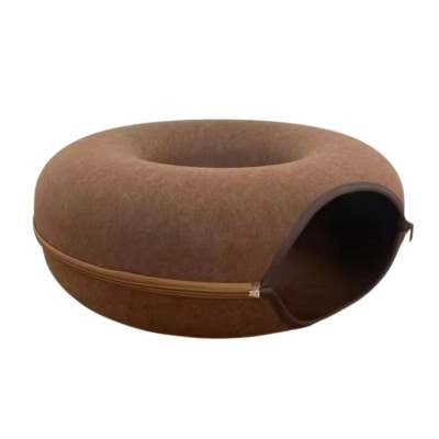 Donut Cat Tunnel Bed Pets House Natural Felt Pet Cave