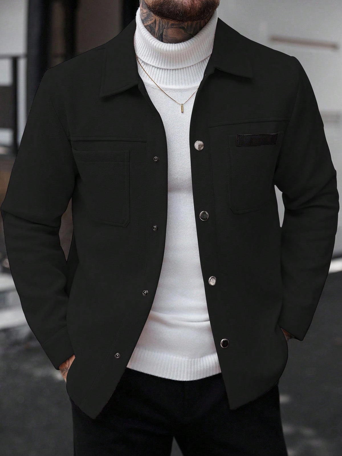 Men's Single-Breasted Wool-Blend Pocket Jacket