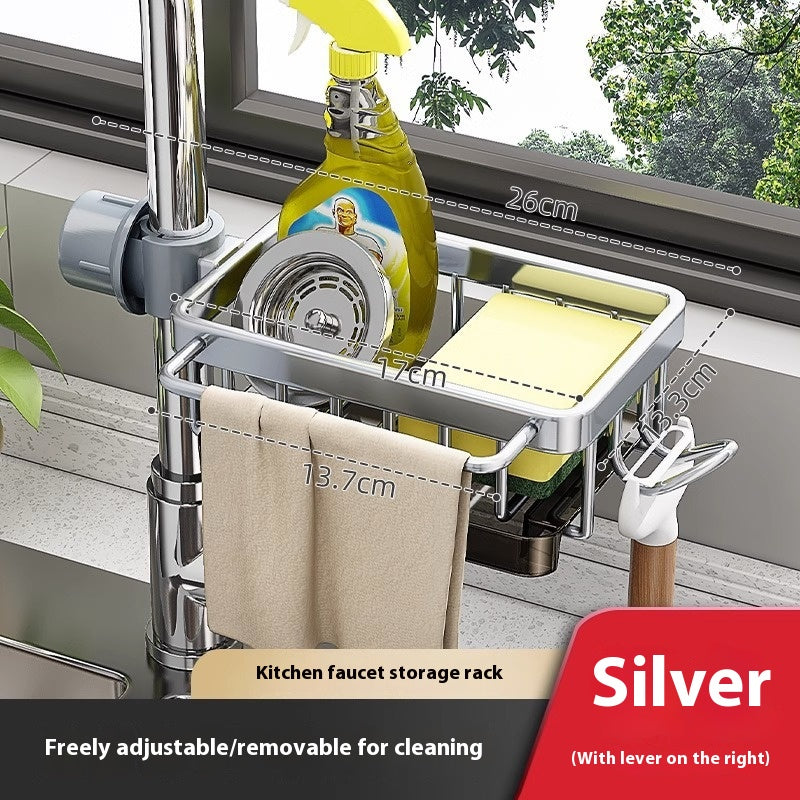 Kitchen Space Aluminum Sink Faucet Storage Rack Dishwasher