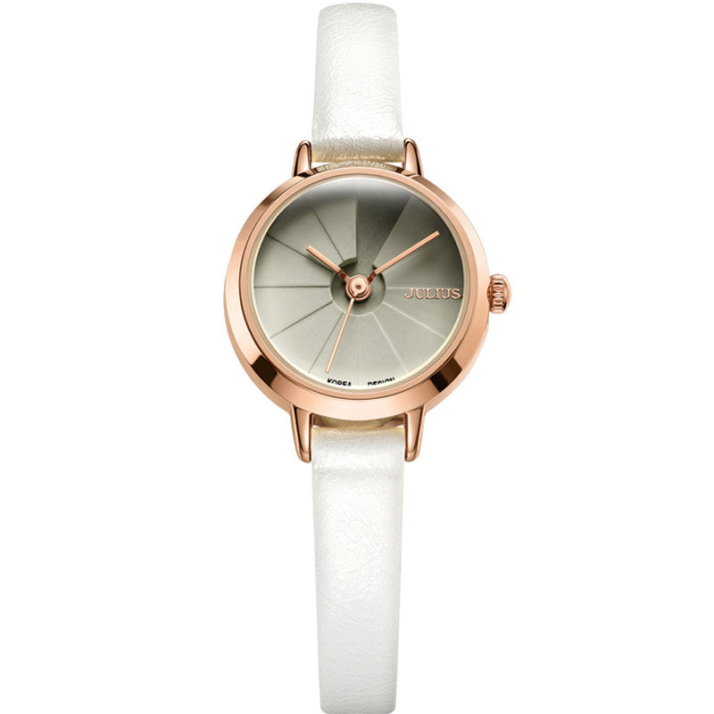 Slim Round Leather Strap Watch for Women