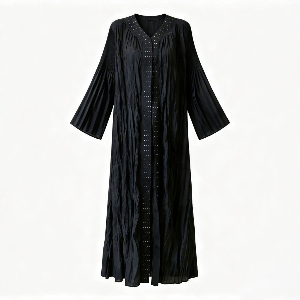 Women's Crinkled Long Cardigan Robe with Flared Sleeves