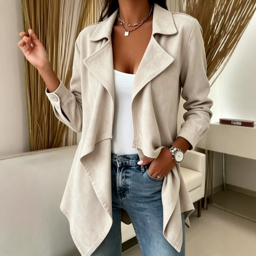 Women's Faux Suede Mid-Length Cardigan Jacket