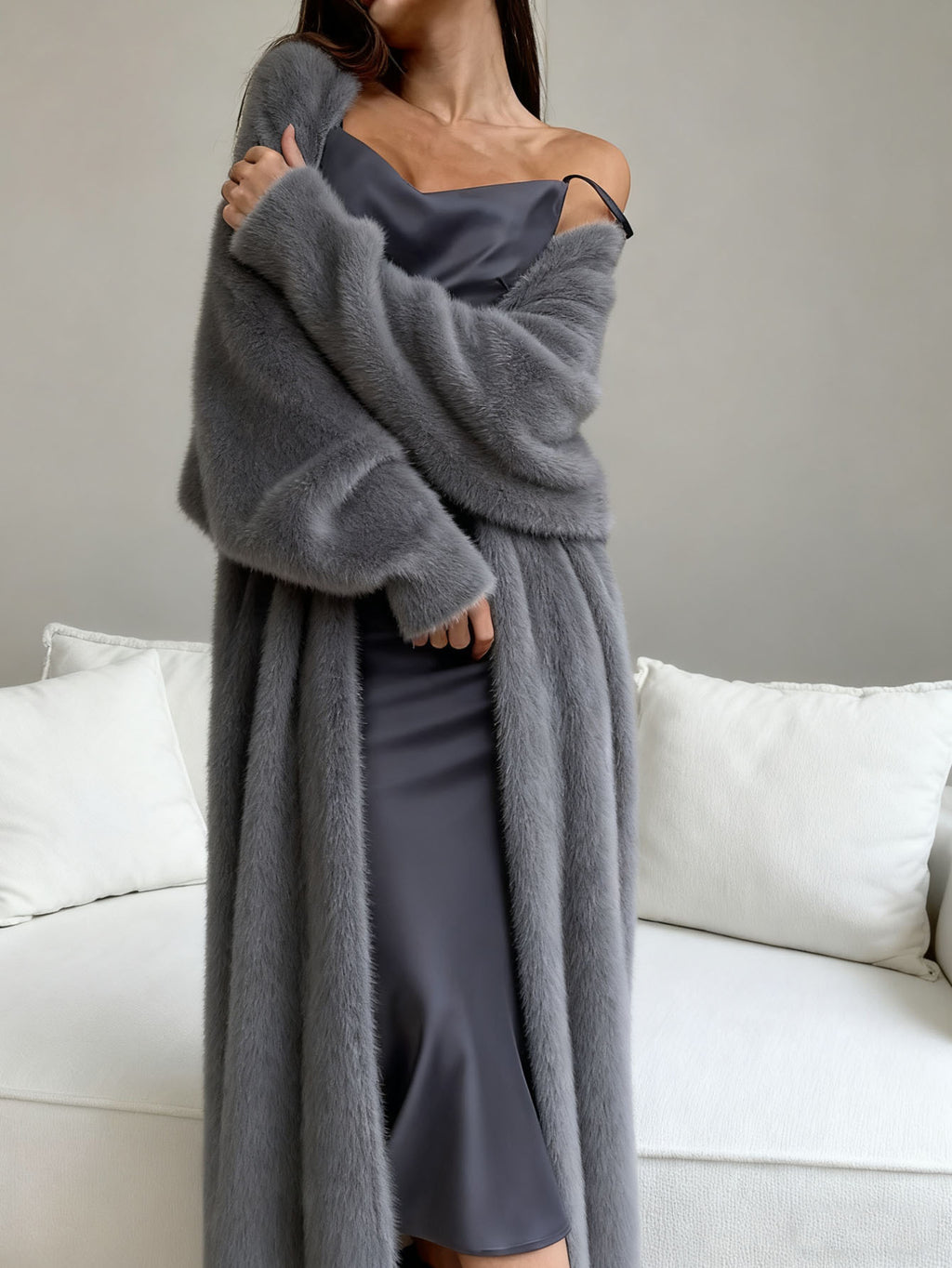 Women's Fluffy Faux Mink Long Open-Front Cardigan