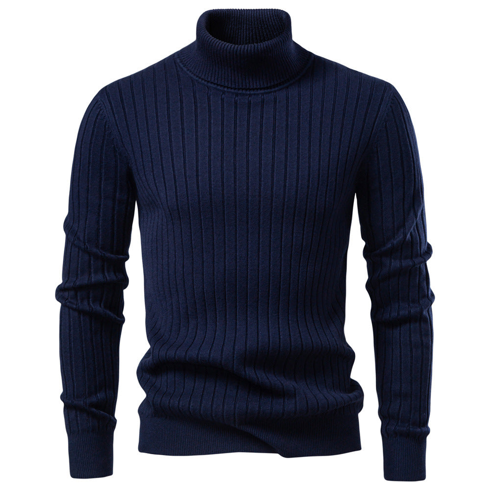 Men's High Collar Knit Pullover Sweater - Warm Casual Knitwear