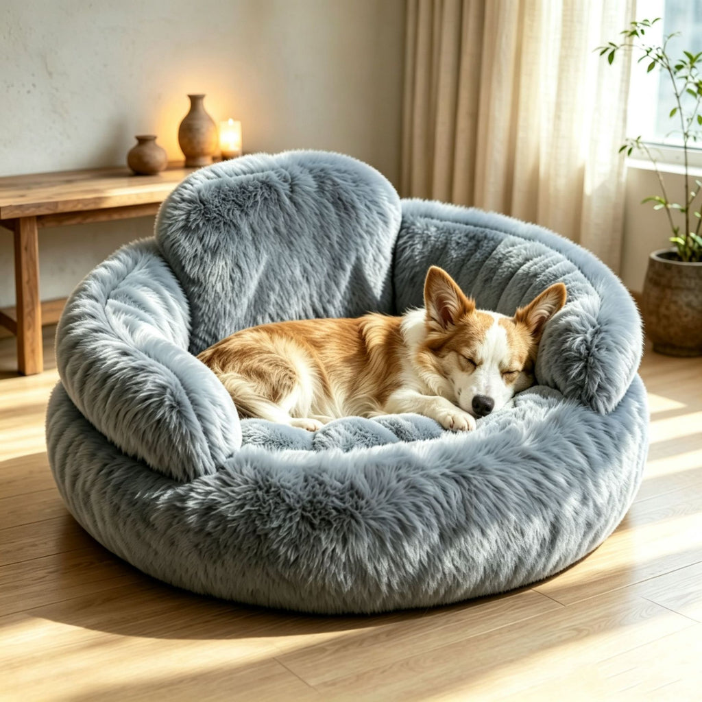 Plush Round Calming Dog Bed with Backrest