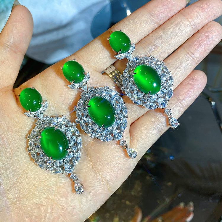 Green Stone Double Drop Pendant Necklace