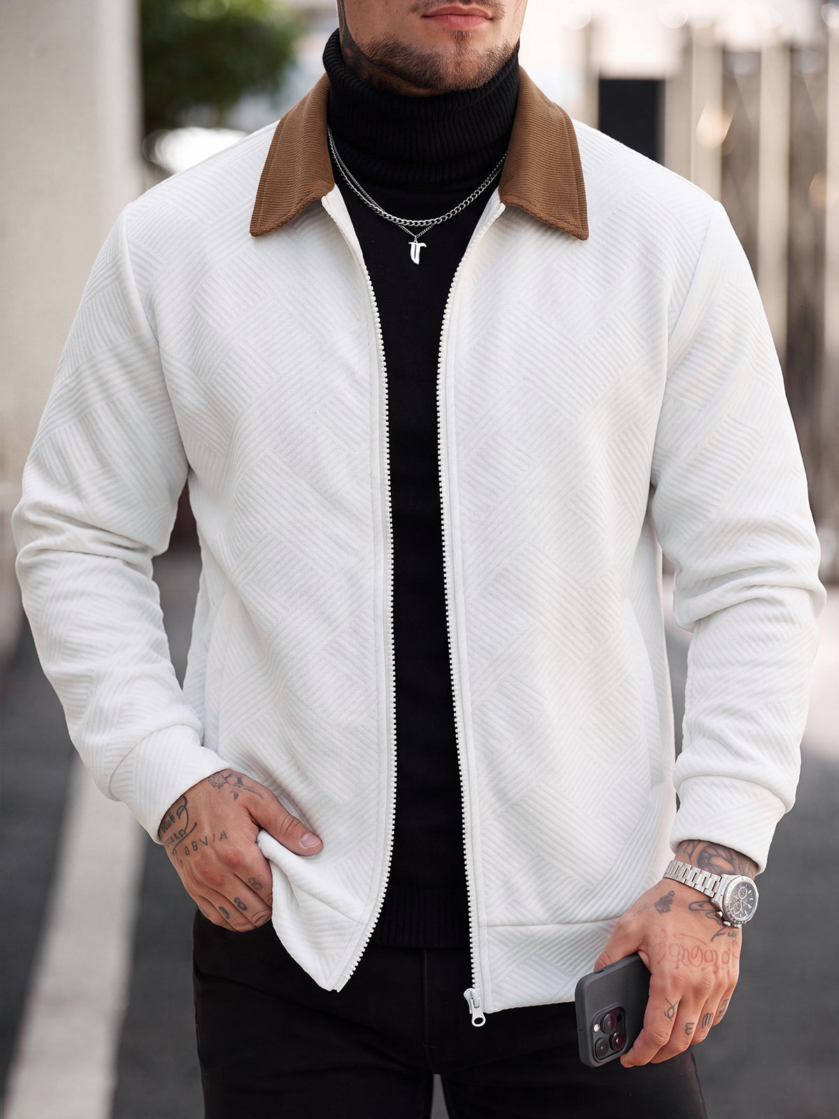 Men's Waffle-Collar Casual Baseball Jacket