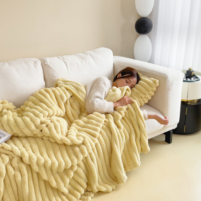Soft Wind Bubble Velvet Blanket Warm Solid Rabbit Fur Blankets