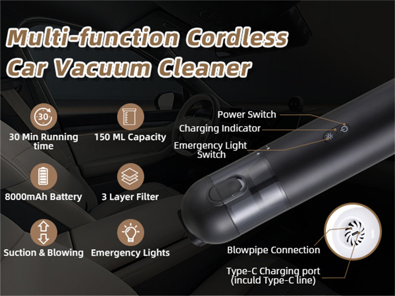 Shell Multifunctional Car Vacuum Cleaner 10kPa Outdoor Suction