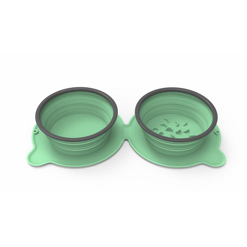 Portable Silicone Double Dog Food Bowls Foldable Non-Slip Cat